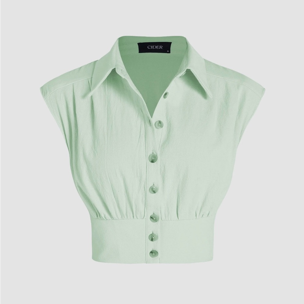 Cider Green Fitted Cap Sleeve Button Down
